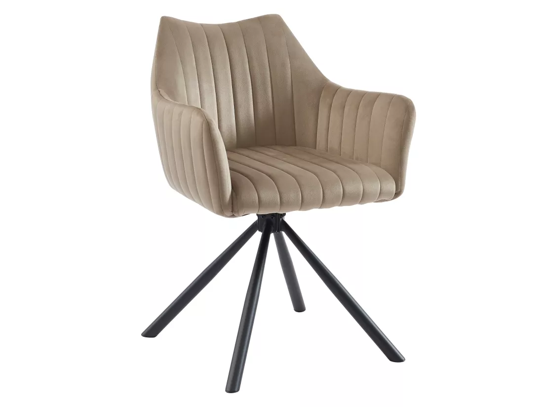 Lot de 6 chaises avec accoudoirs en velours et métal - Beige - IZIALI de Pascal MORABITO