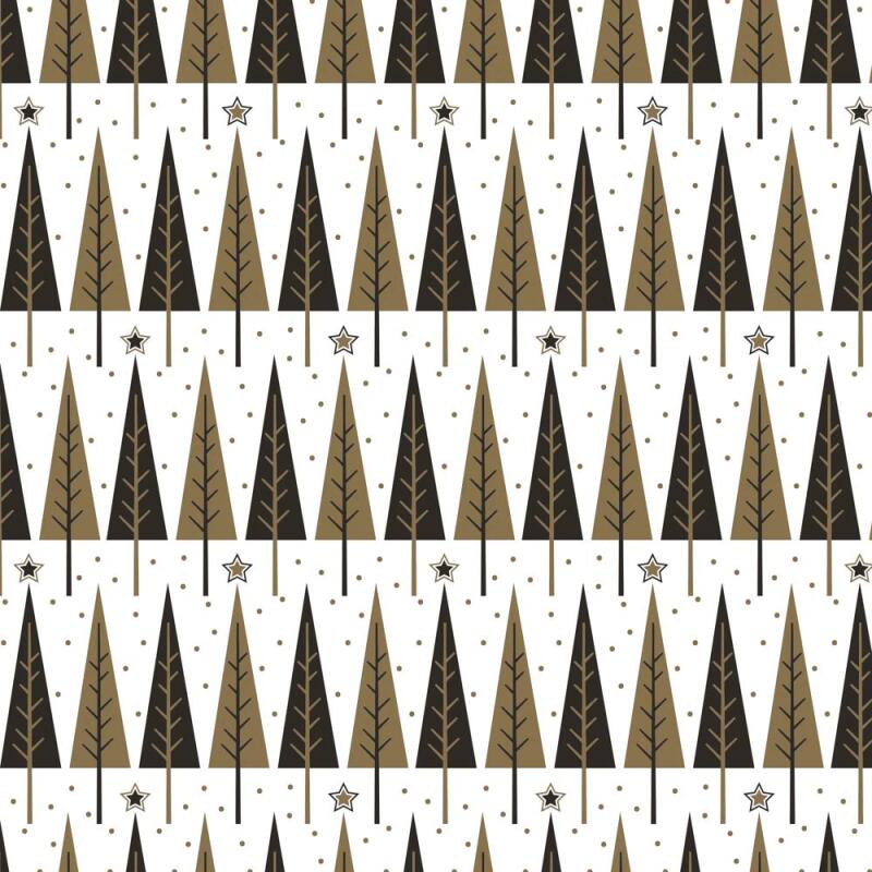 Papier cadeau Alliance, largeur 70 cm - Rouleau de 50 m, Sapin Noël noir/or - Noir & Blanc