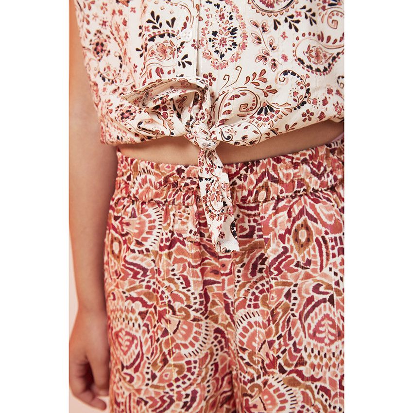 Pantalon fluide imprimé bohème pour fille - Fuchsia