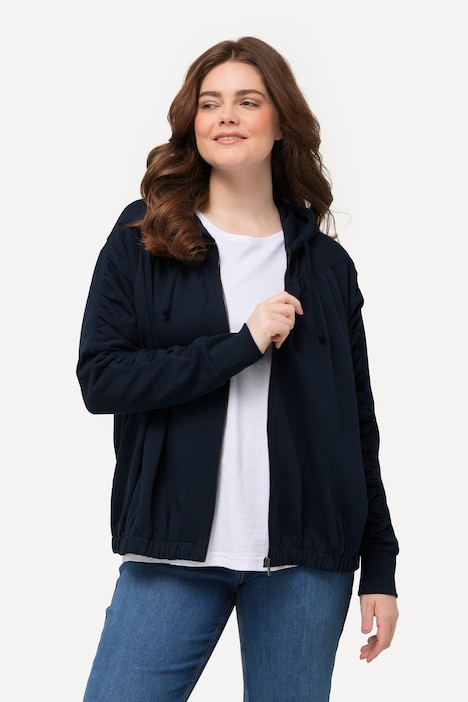 Hoodie-Jacke, gekräuselte Quernaht, Kapuze, Biobaumwolle