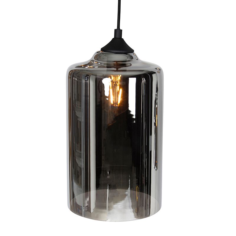 Art deco hanglamp zwart met smoke glas 6-lichts - Wallace