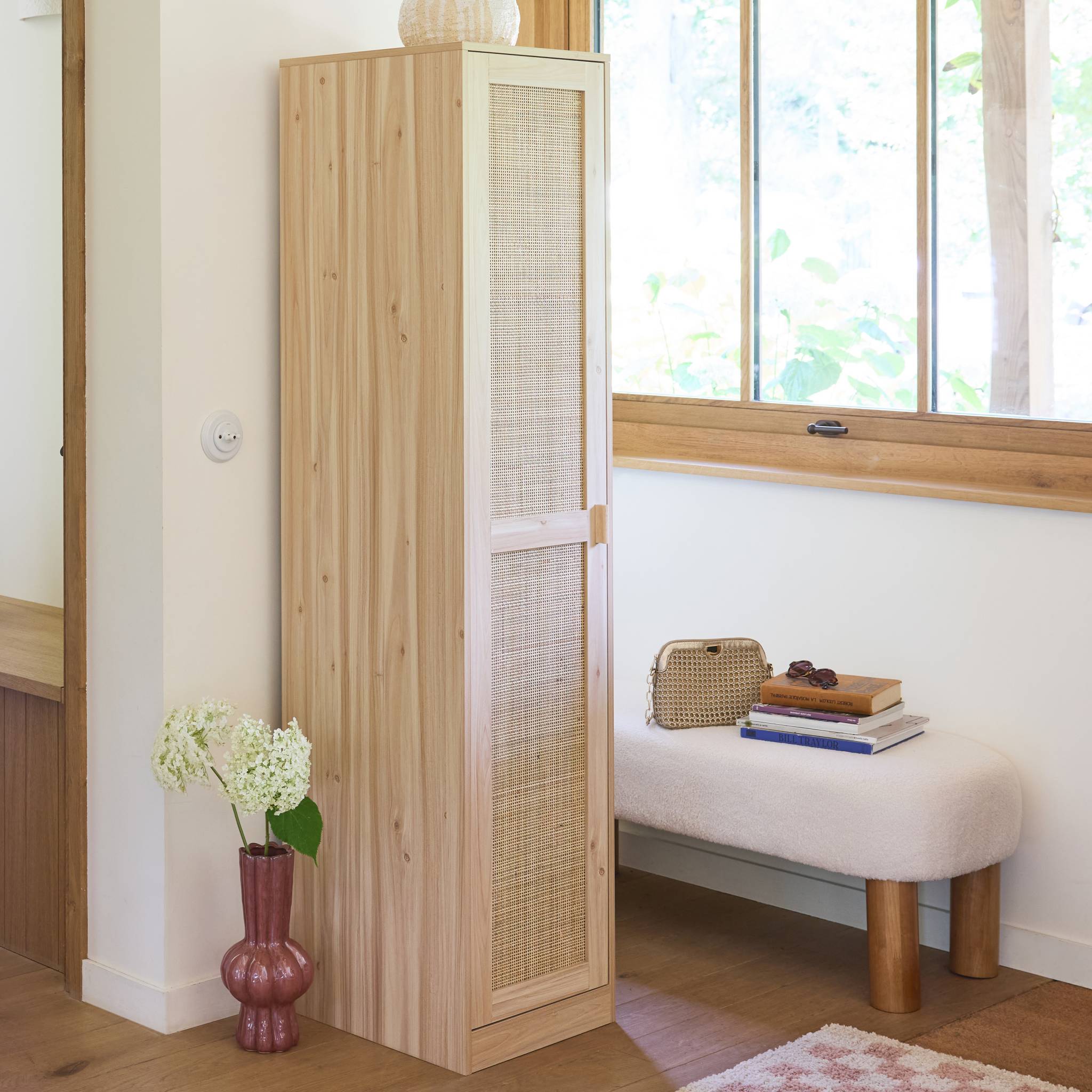 sweeek - Dressingkast rotan en houteffect, 1 deur, 5 planken