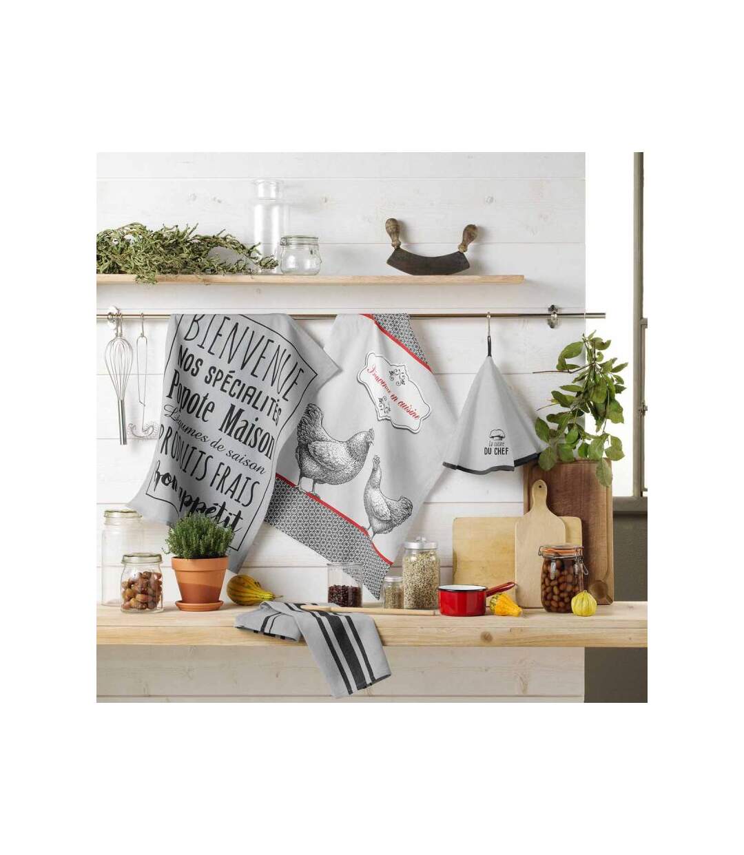 Torchon de Cuisine Imprimé Popote 50x70cm Gris