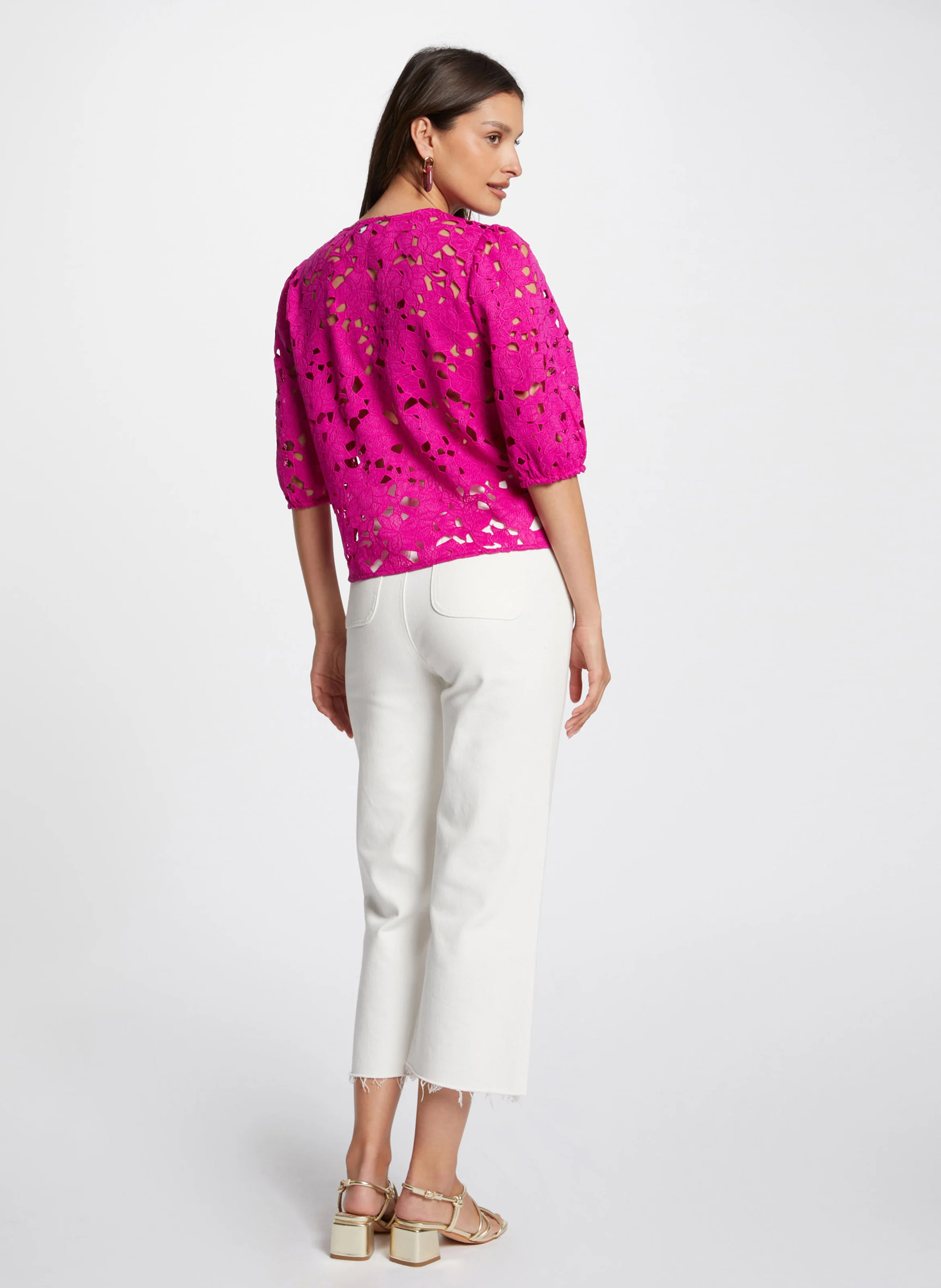 CHEB - Chemise manches 3/4 en dentelle| Rose