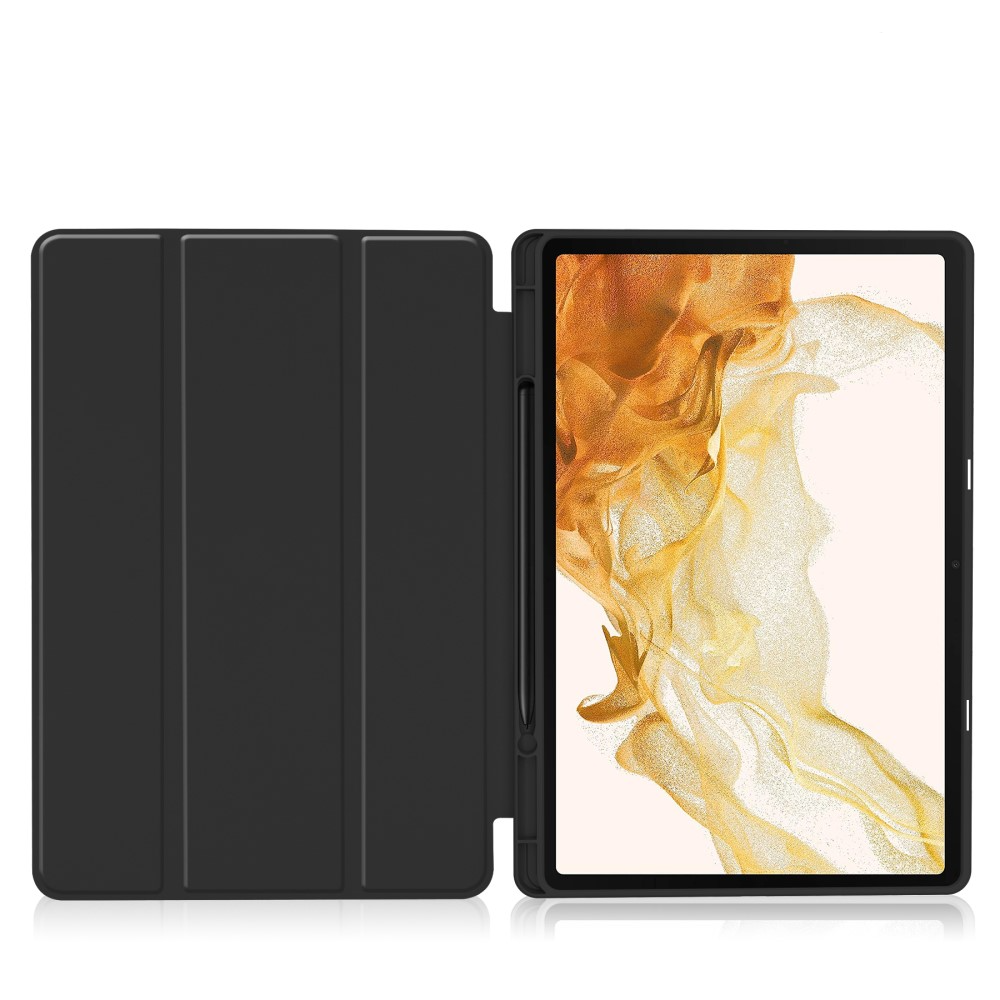 Samsung Galaxy Tab S9  Plus Leder Tasche Smart Case Hülle   S-Pen Halterung - Schwarz