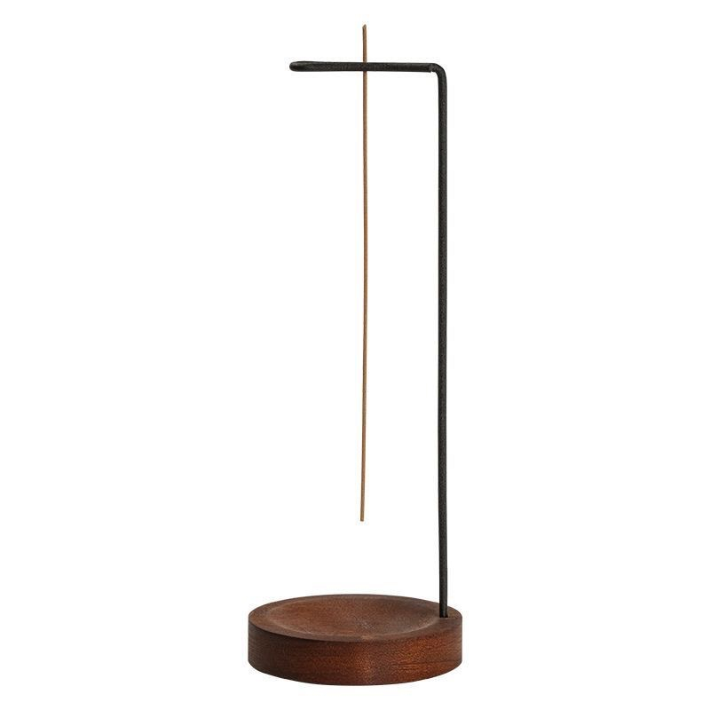 (Ø9x26cm) Metall Räucherstäbchen Halter Home Deko mit Holz Aschefänger - Schwarz / Braun