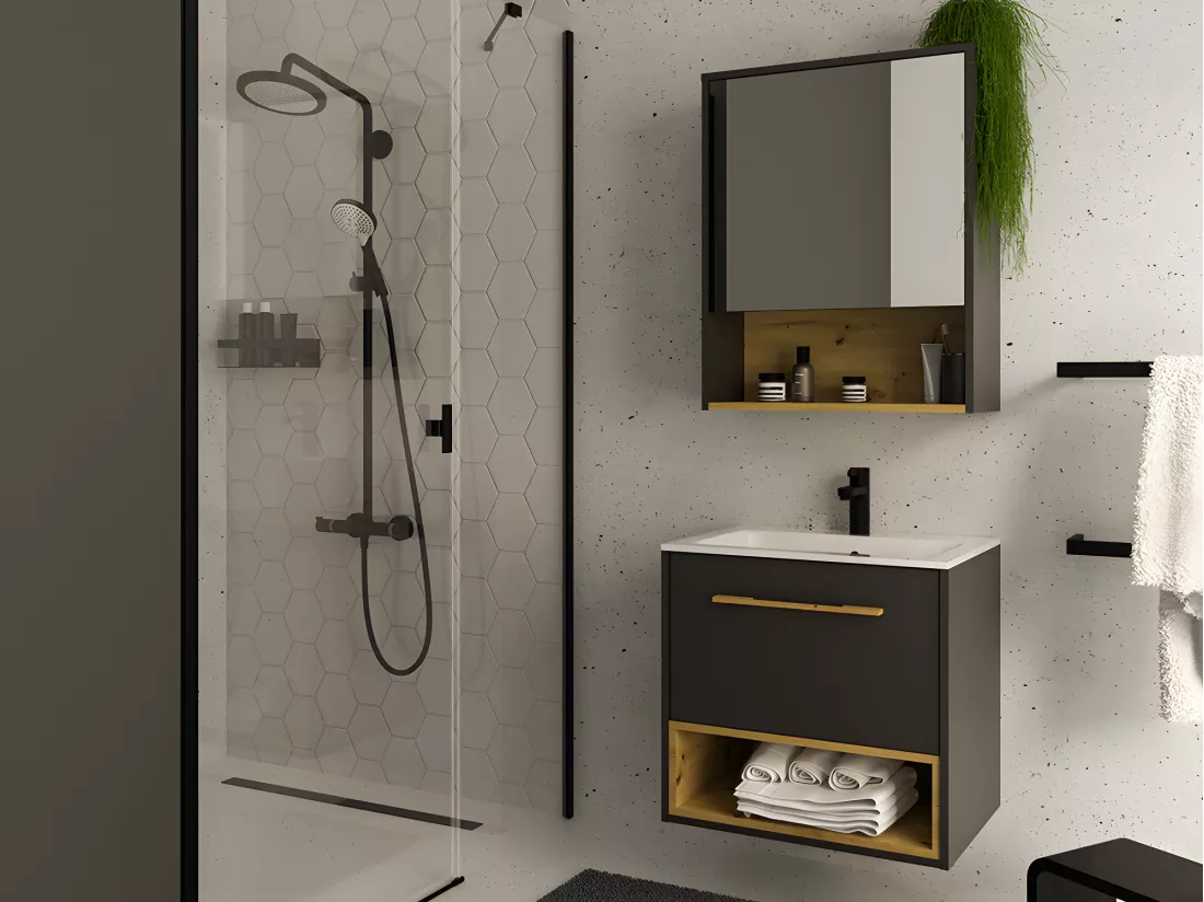 Meuble de salle de bain suspendu anthracite avec vasque à encastrer - 60 cm - YANGRA
