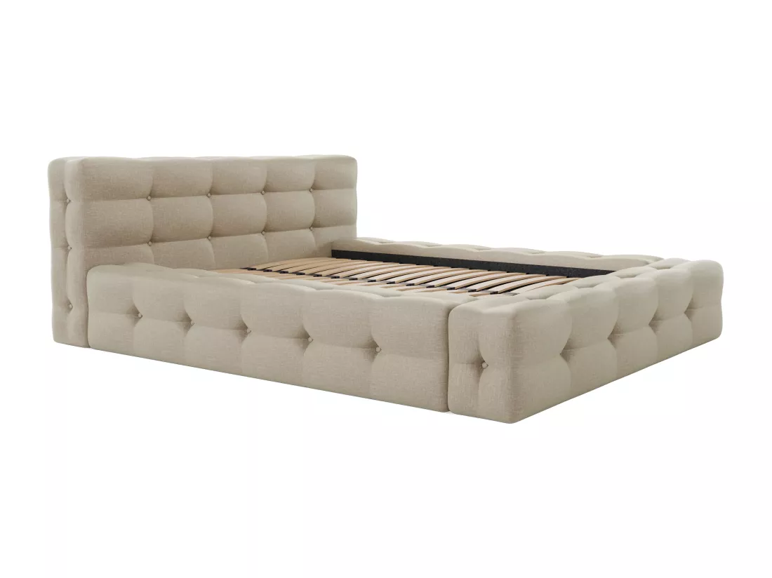 Lit capitonné 180 x 200 cm - Tissu chiné - Beige - LERUCO de Pascal Morabito