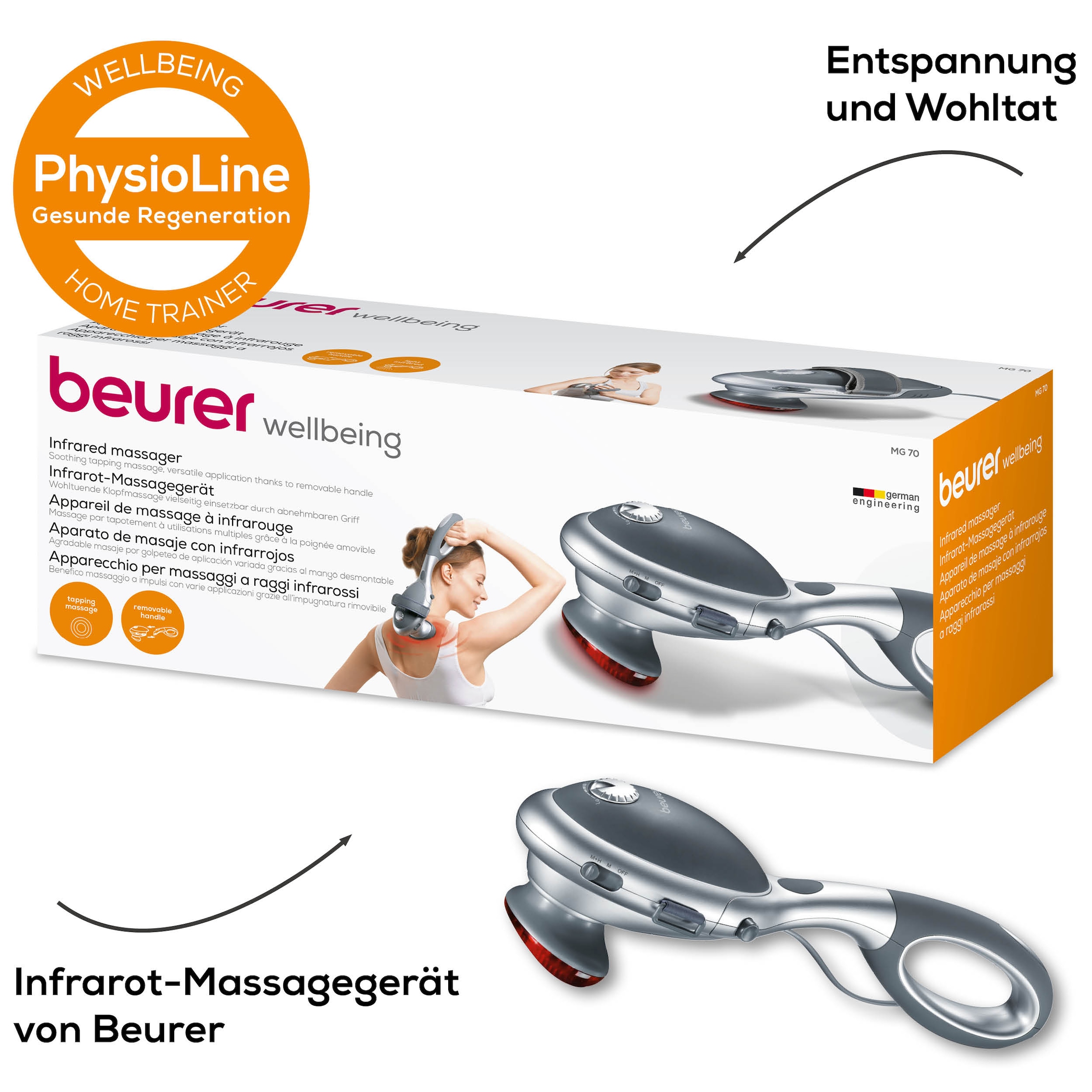 BEURER Massagegerät »MG 70 für eine tiefenwirksame Klopfmassage mit Infrarotwärme« Vielseitig anwendbar mit oder ohne Handgriff, 2 Massageaufsätze