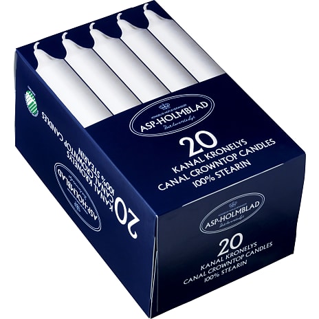 Kronelys ren stearin 2,4x20 cm 20-pak - hvid