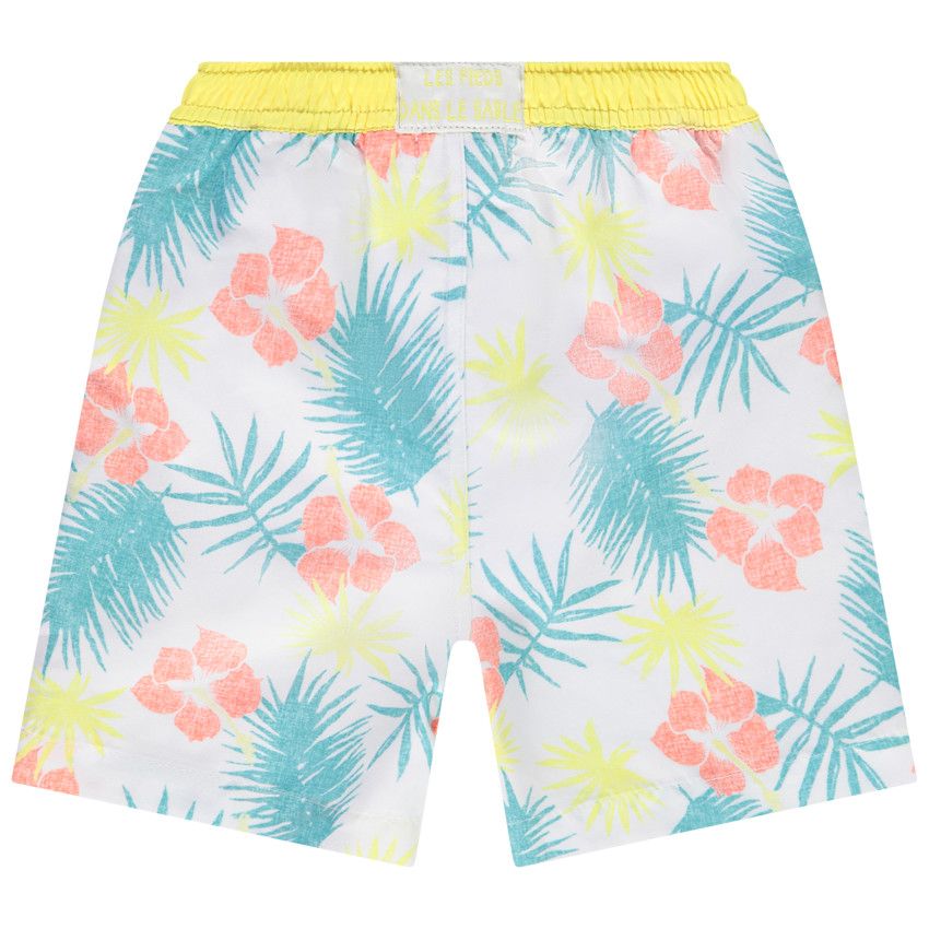Short de bain microfibre imprimé hibiscus pour bébé garçon - Blanc