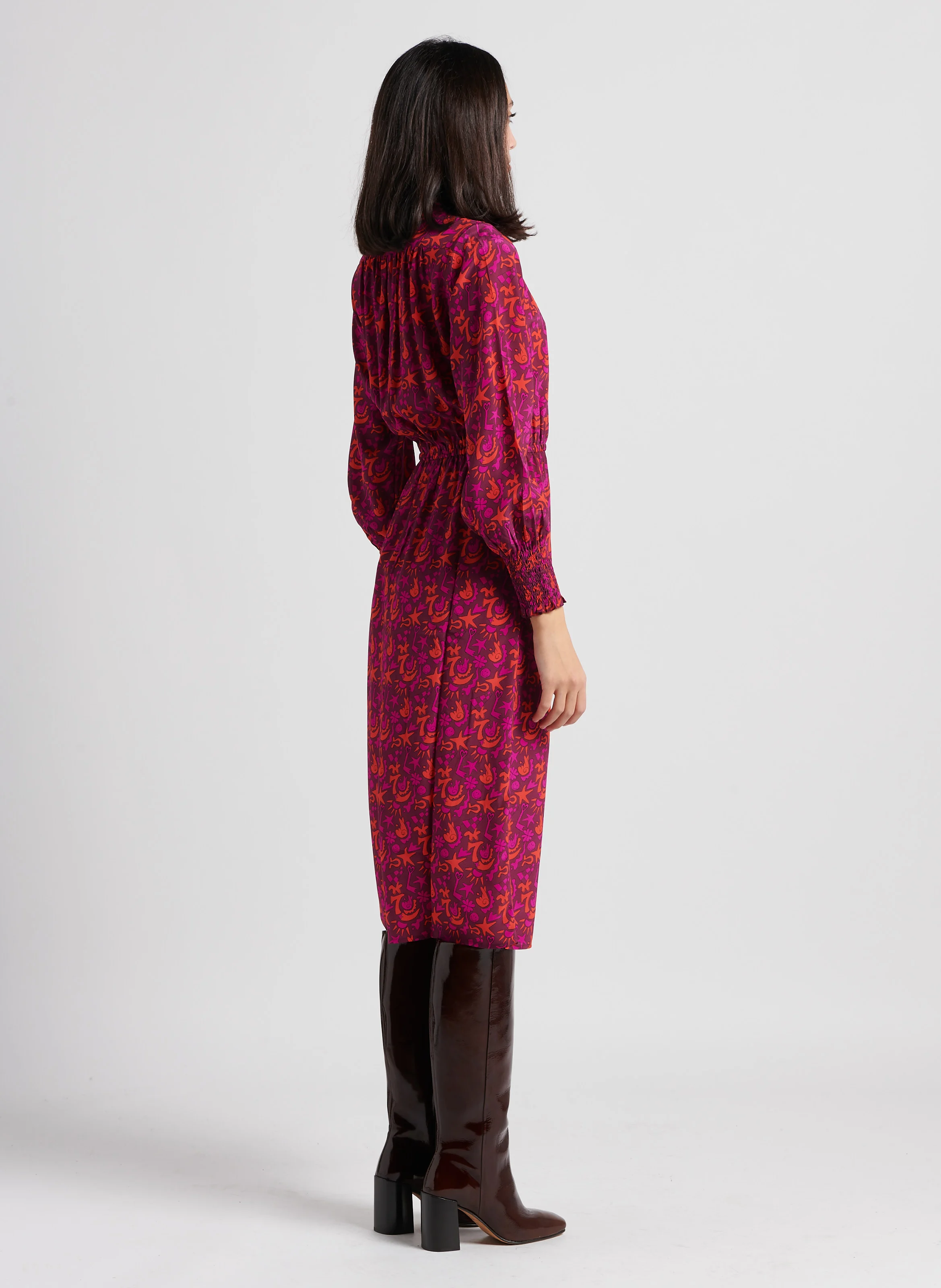 HEROINE - Robe longue col V en soie | Rose