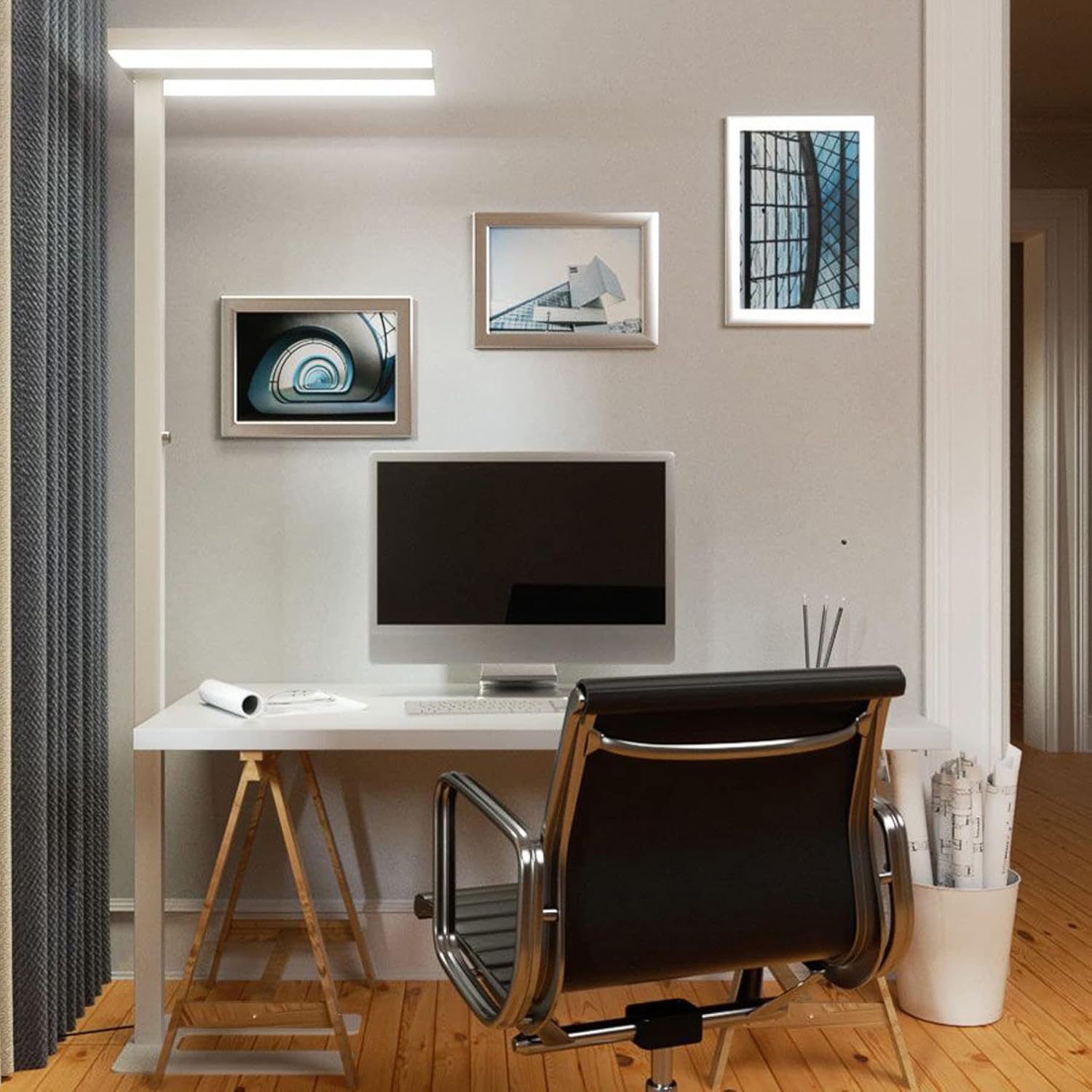 Arcchio LED Büro Stehlampe dimmbar weiß, Deckenfluter Uplight und Downlight Bürolampe Stehleuchte 6000lm 4000K Standleuchte Office Büro-Stehleuchte