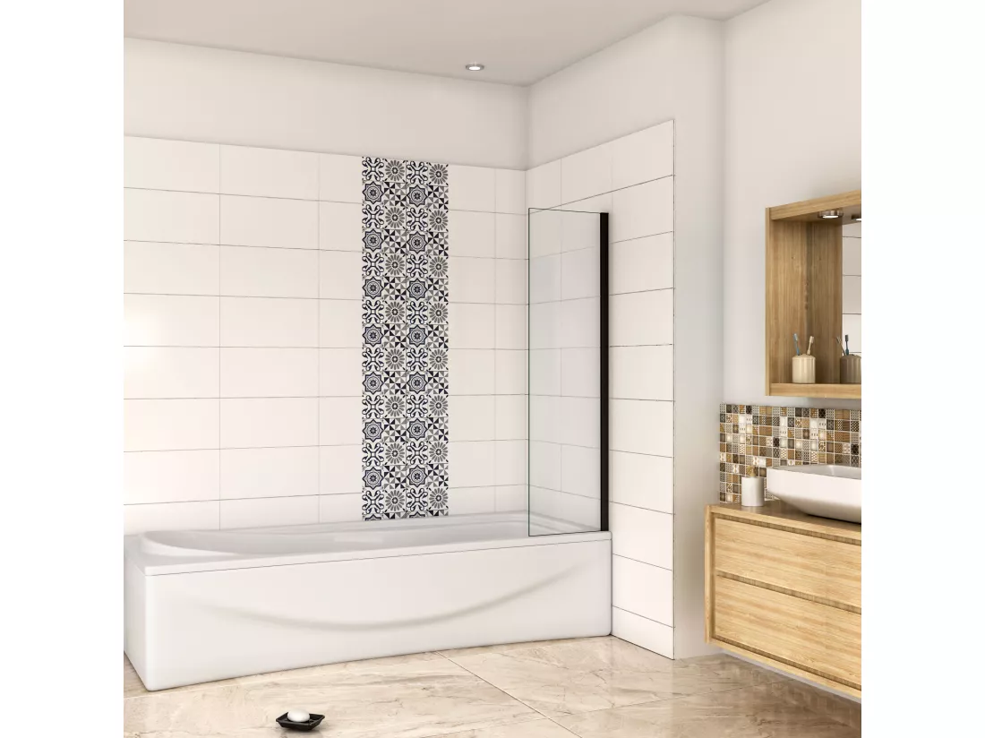 AICA Pare-baignoire fixé 40x130cm,paroi fixée,5mm verre anticalcaire,noir mat style industriel et simplicité