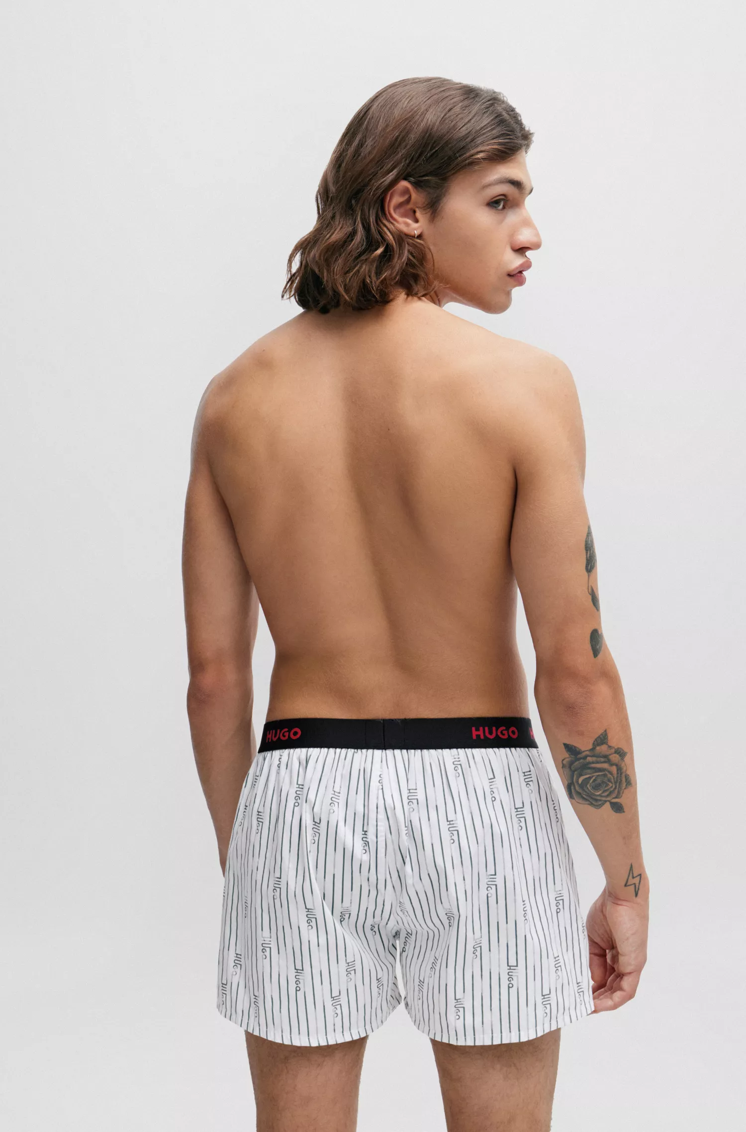 HUGO Vermelho - Pacote com três cuecas boxer de algodão com cós com o logotipo.