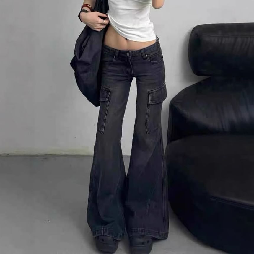 Rosesand - Low Rise Washed Pocket Straight-Fit Boot-Cut Jeans