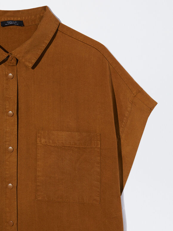 Vestido camisa em lyocell - Marrom