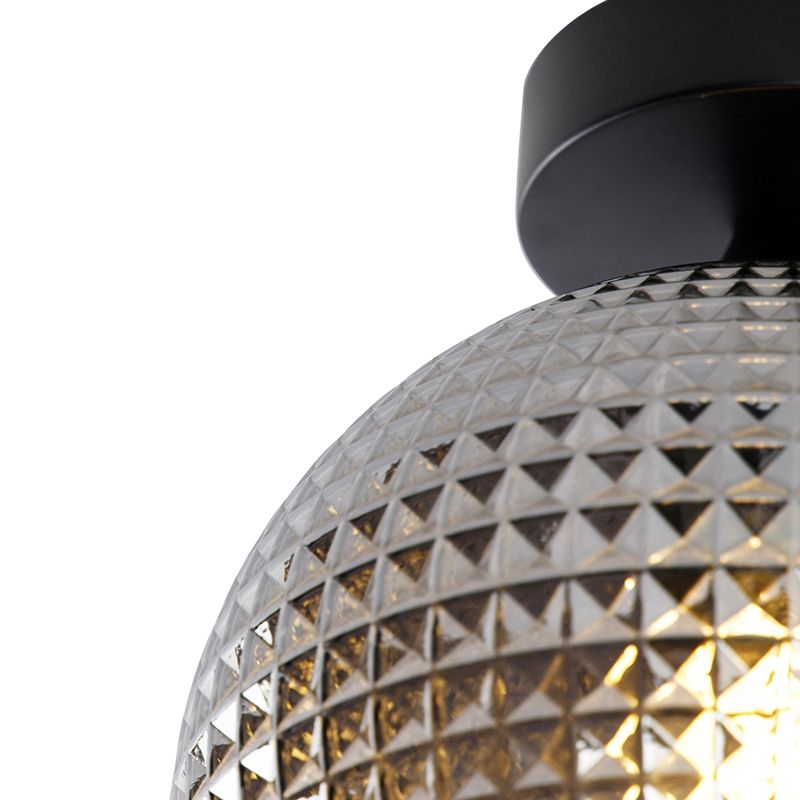 Art Deco plafondlamp zwart met smoke glas - Sphere