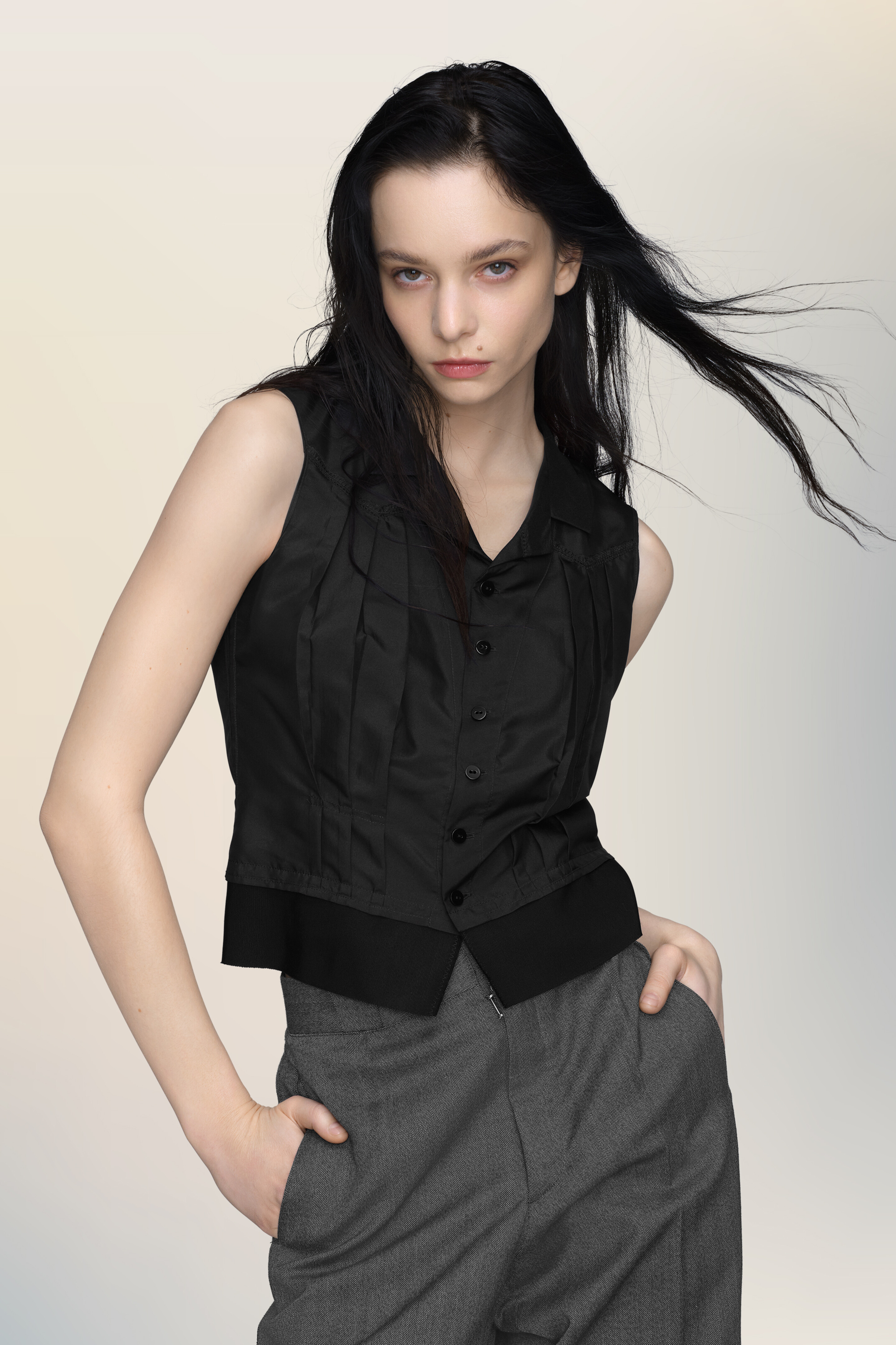 Haut en soie noir pour femme Noir
