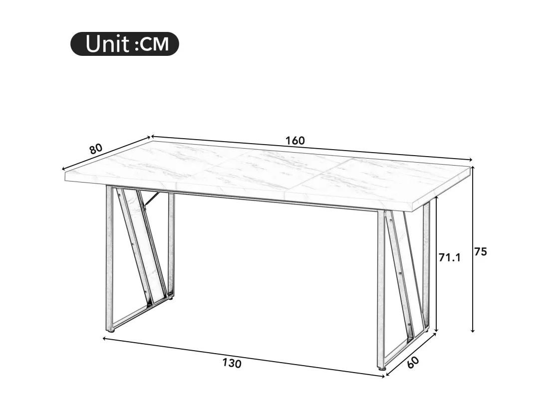 Table à manger 4 places - 160×80 cm - à motif de marbre - Blanc & Doré