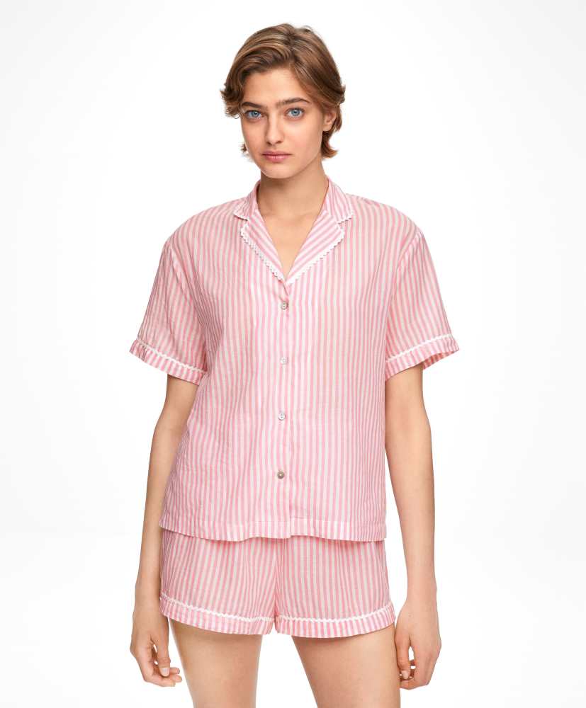 Camisa de manga curta, 100% algodão, listrada.