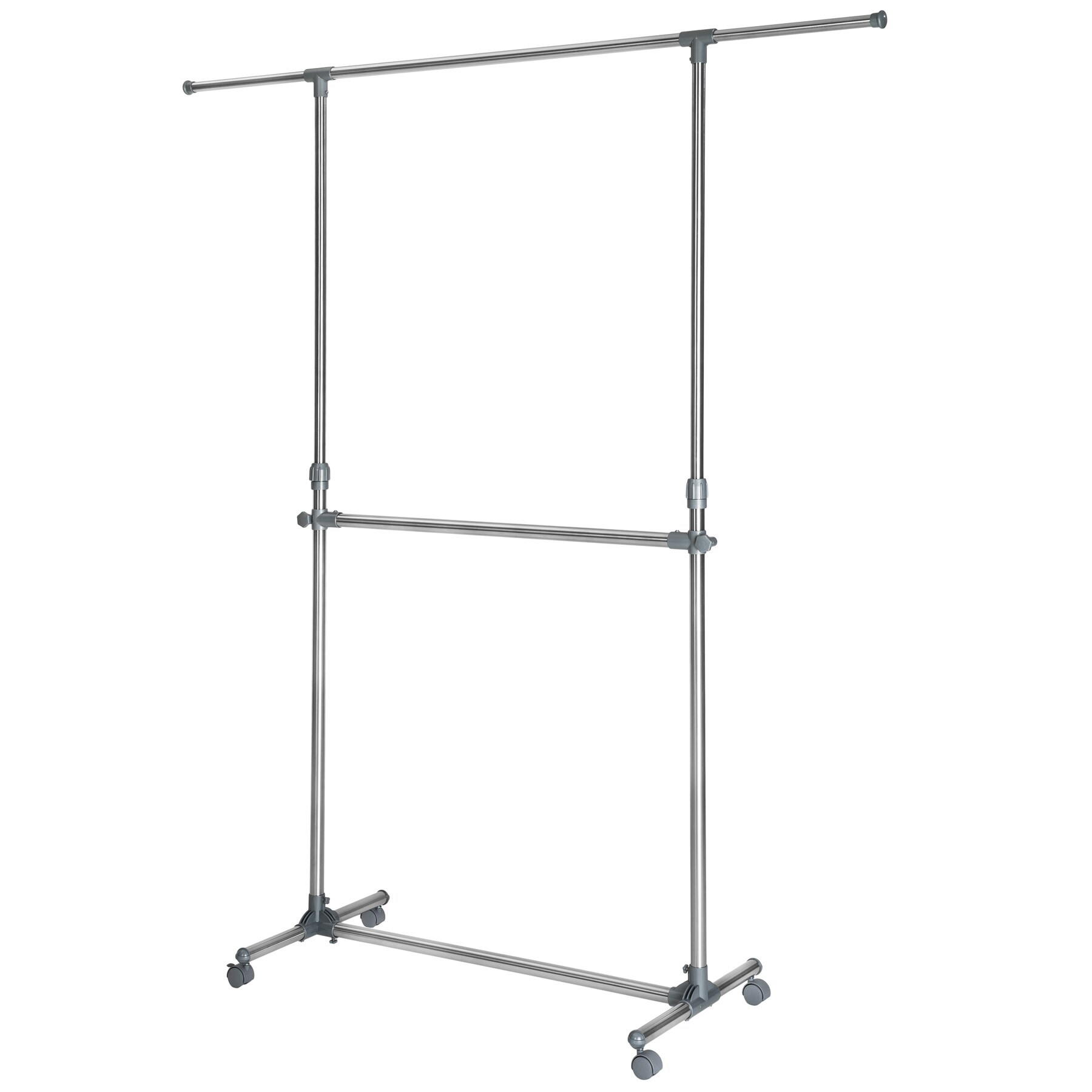 tectake® Kleiderständer, auf Rollen mit 2 Festellbremsen, obere Stange ausziehbar, 102 - 165 x 48 x 112 - 200 cm