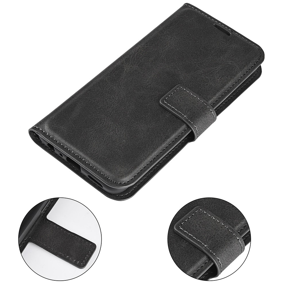 iPhone 14 Pro Max Vintage Leder Tasche Flip Cover - Schwarz