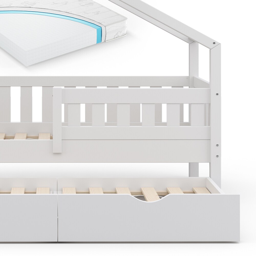 VitaliSpa Design Kinderbett 160x80 Babybett Hausbett Gästebett Matratze weiß