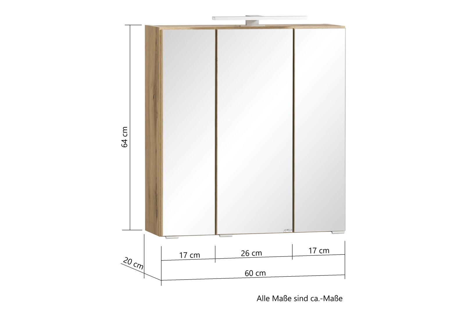 3D-Spiegelschrank - Wotaneiche - 60 cm