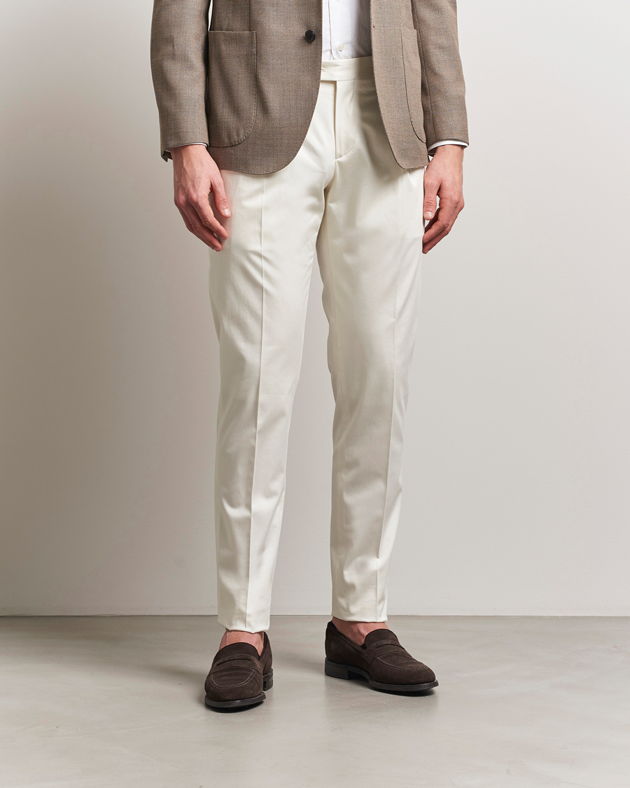 Lardini Pleated Cotton Stretch Trousers Off White