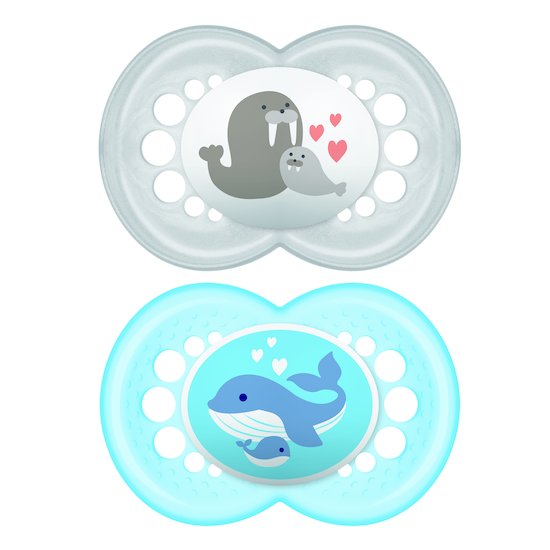 Lot de 2 sucettes animaux 2ème âge silicone   Aléatoire        de               Mam