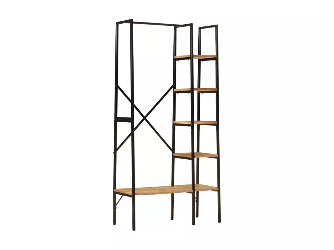 Porte-vêtements et étagères 90x40x190cm bois de manguier et fer