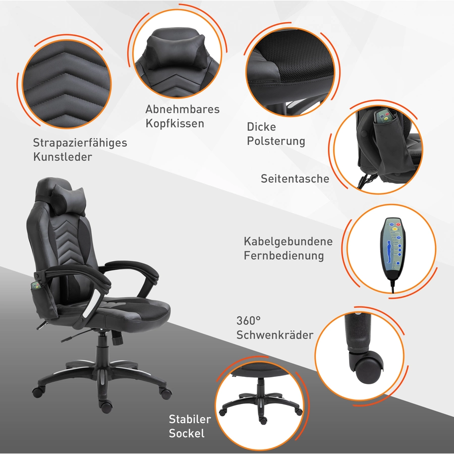 HOMCOM Bürostuhl mit Wärmefunktion schwarz