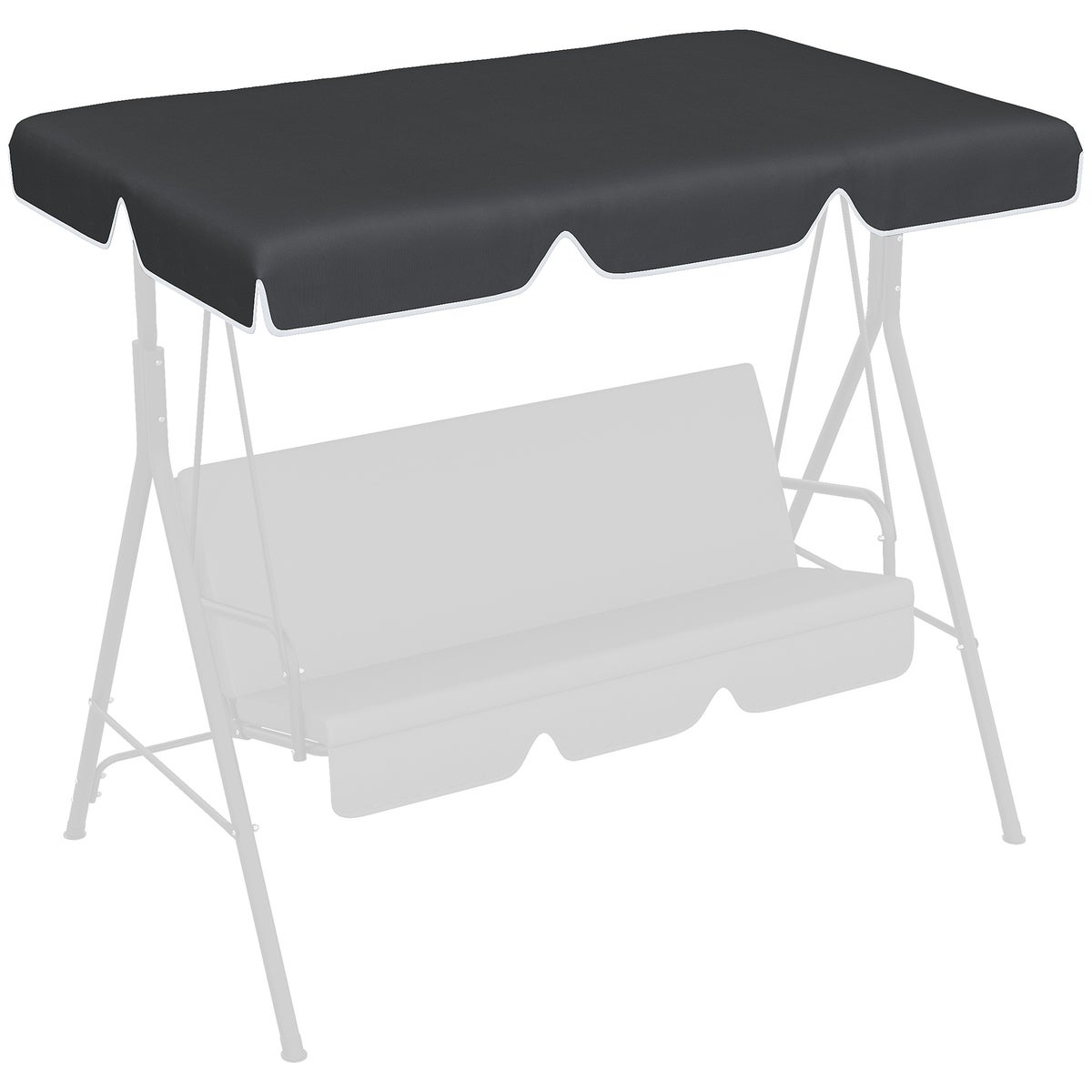 Outsunny vervangende kap voor Hollywood schommel, zonnekap voor 2/3-zits schommel, met UV-bescherming, 192L x 144B cm, polyester stof, zwart