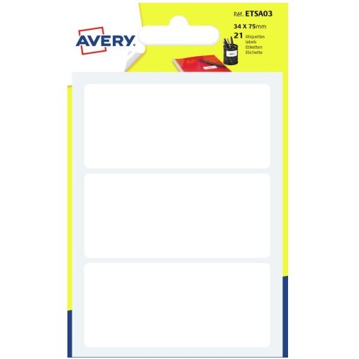 Etiquette adresse permanente 75 x 34 mm Avery blanche - Sachet de 21