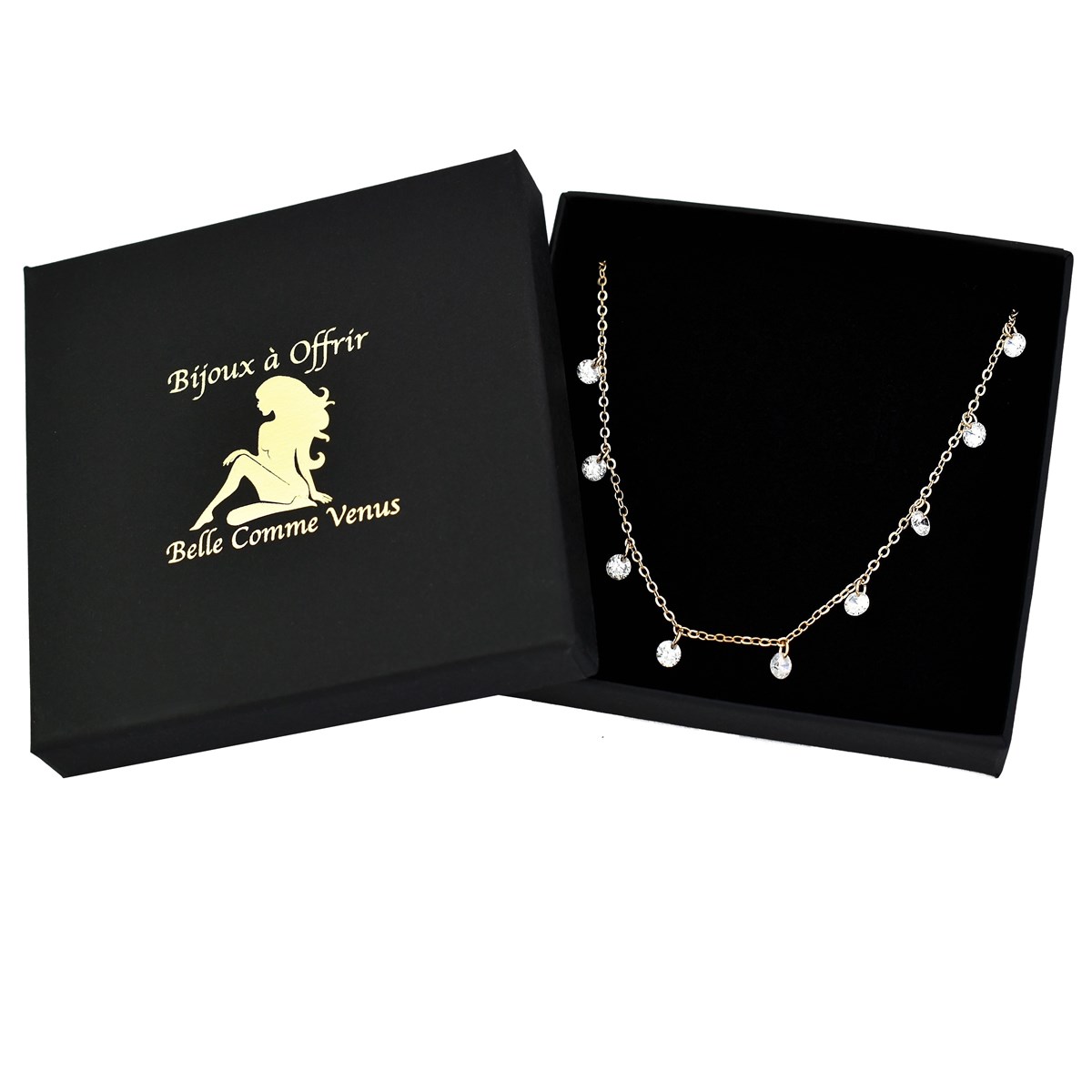 Collier pampilles oxydes de zirconium Plaqué OR 750 3 microns