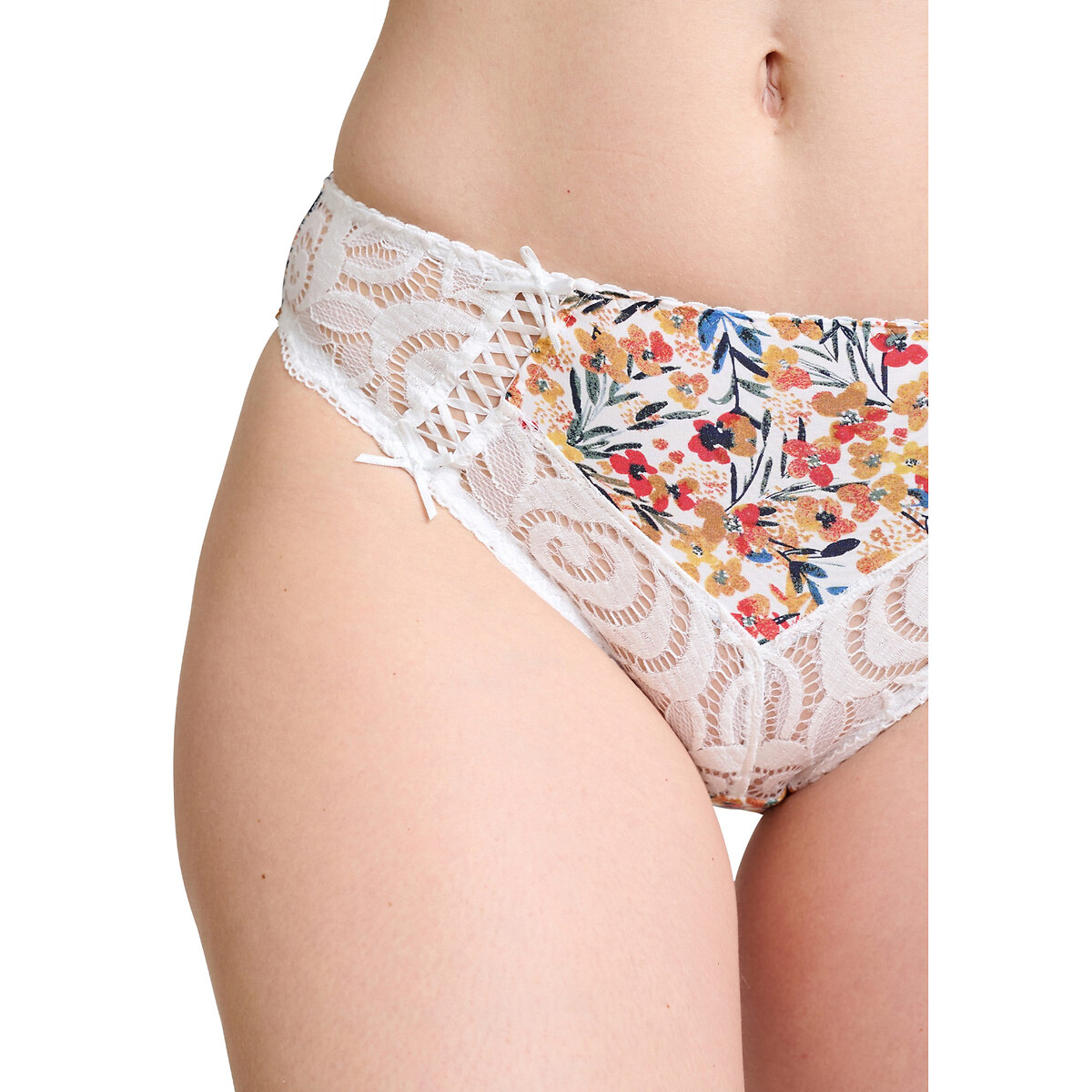 SANS COMPLEXE<br>Slip-up em renda e microfibra com estampa Amelie