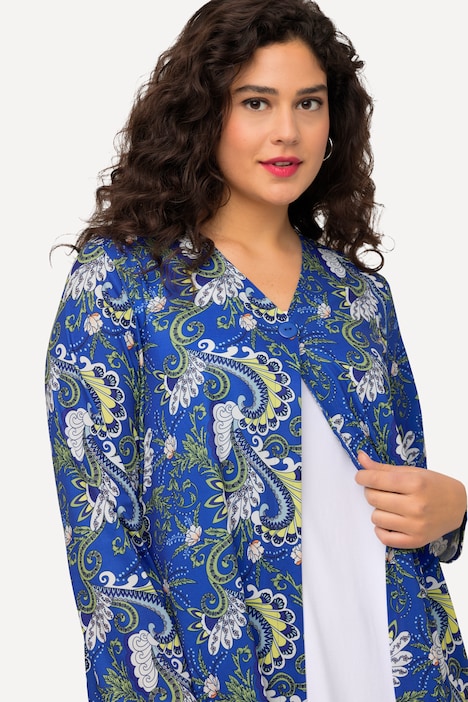 Jerseyjacke, Allover Druck, V-Ausschnitt, Langarm, Seitenschlitze