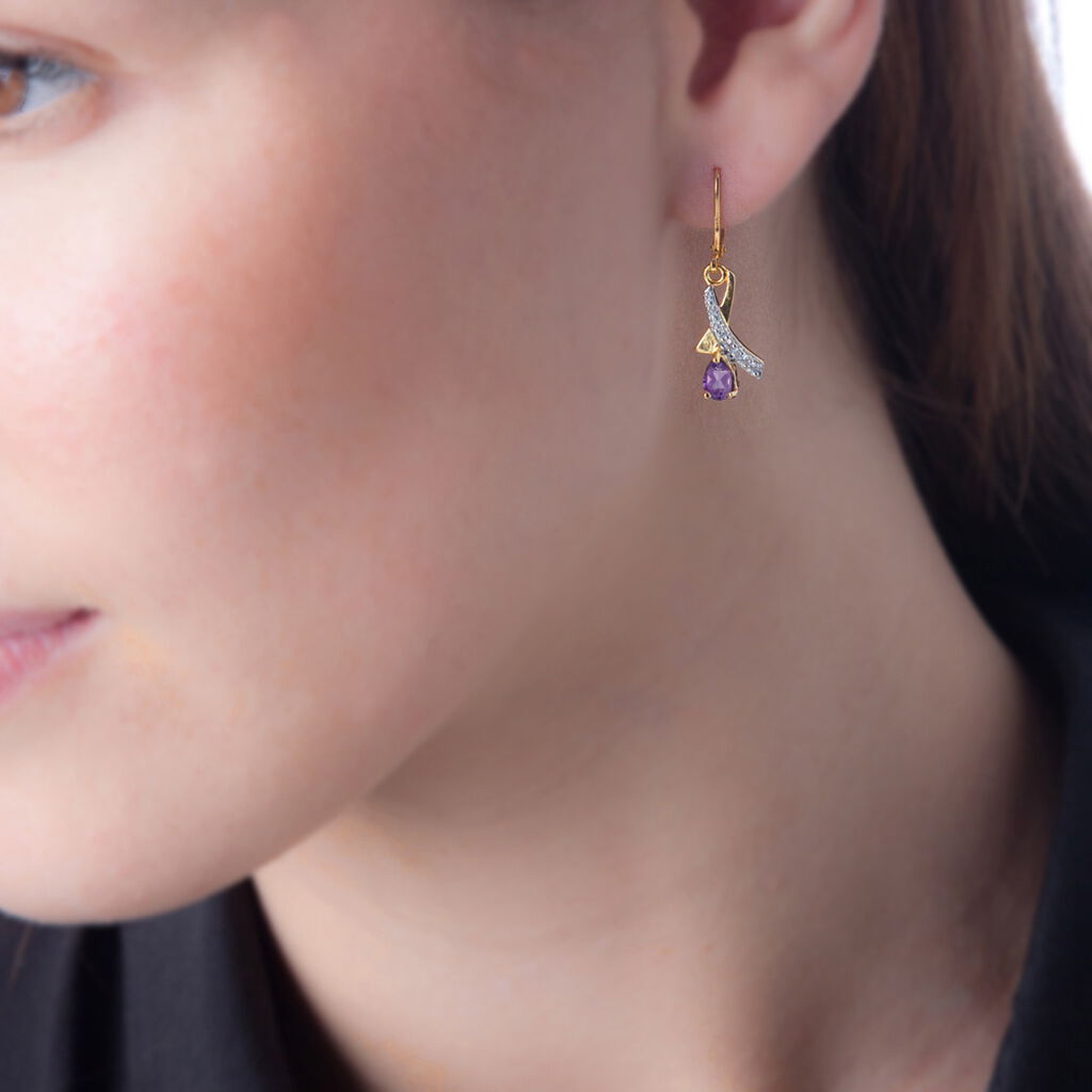Boucles D'oreilles Pendantes Dyanah Plaque Or Jaune Oxyde De Zirconium