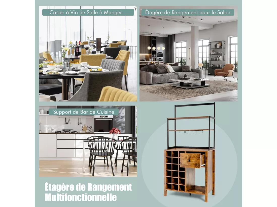 Casier à vin industriel pour 18 bouteilles, avec 4 étagères de rangement, 40 x 74 x 160 cm