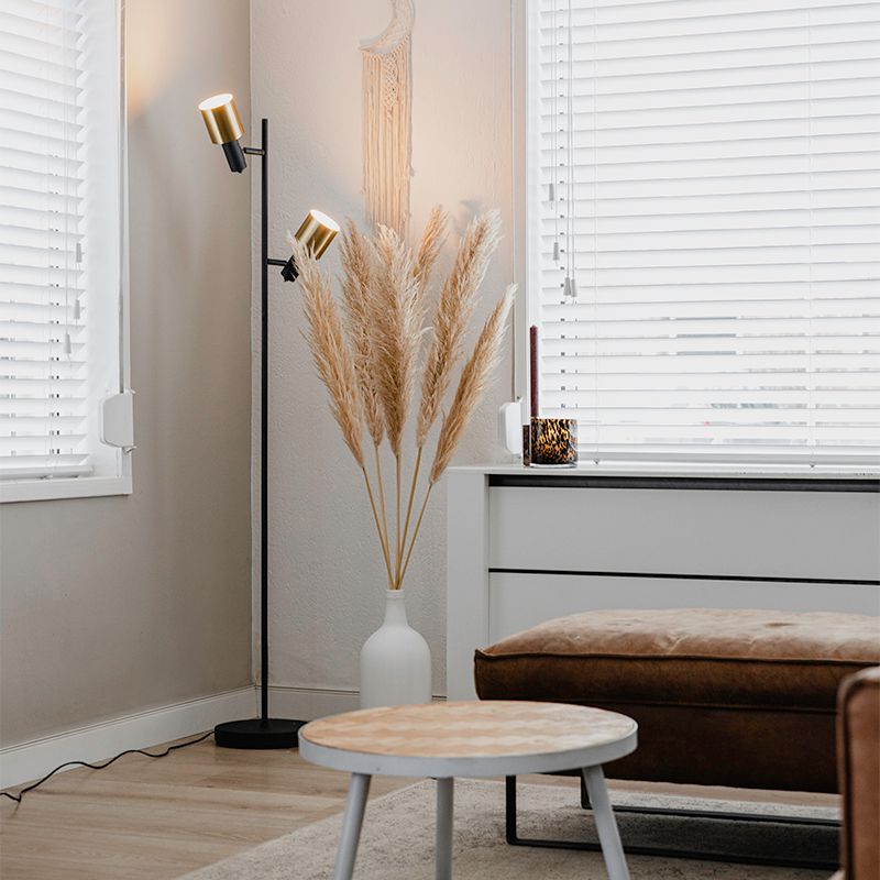 Smart vloerlamp zwart met goud incl. 2 Wifi A60 - Stijn