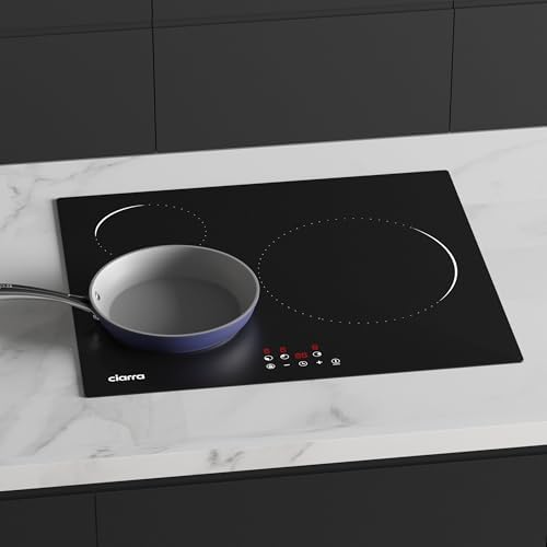 Ciarra CABBIH3 C Plaque à Induction Encastrable 59 cm, 9 Niveaux de Puissance, Verre Microcristallin, Tactile, 5600W, 3 Zones, Minuterie et Verrouillage Enfant : Gros électroménager