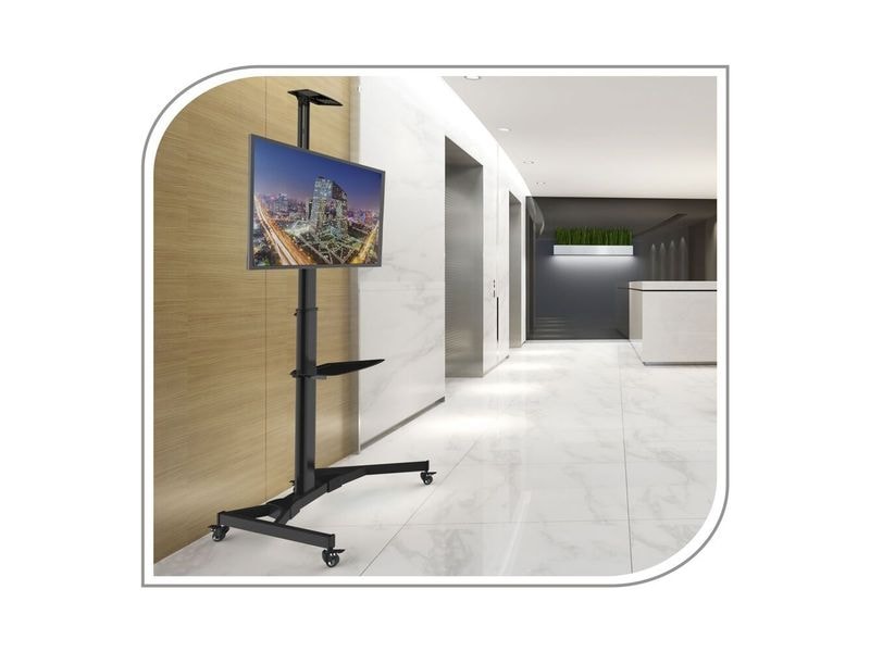 PureMounts TV-Trolley PM-CART-70B Schwarz Mobiler Bodenständer für Flachbildfernseher bis zu 70
