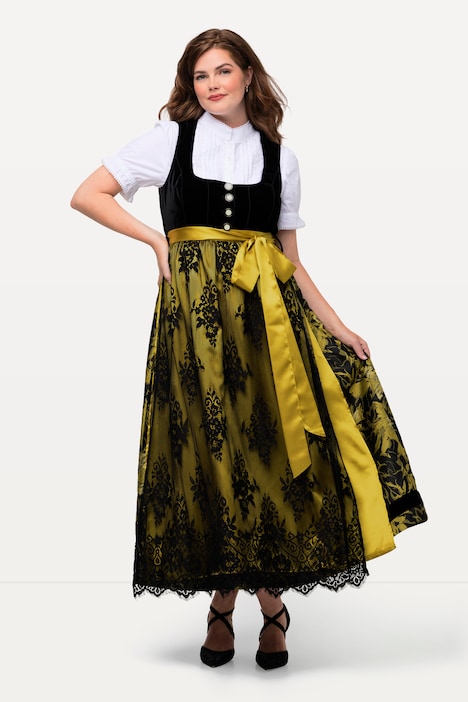 Dirndl, Carree-Ausschnitt, Samt-Top, Jacquard-Rock, ärmellos