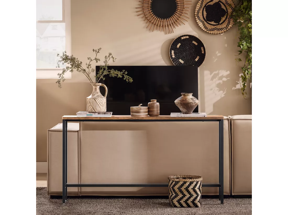 FSB19-XL-N Table Console Table d'appoint Bout de canapé Cadre et 4 Pieds en Fer
