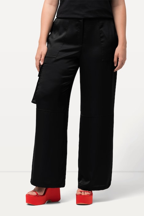 Satin-Cargohose Mary, weites, gerades Bein, Elastikbund