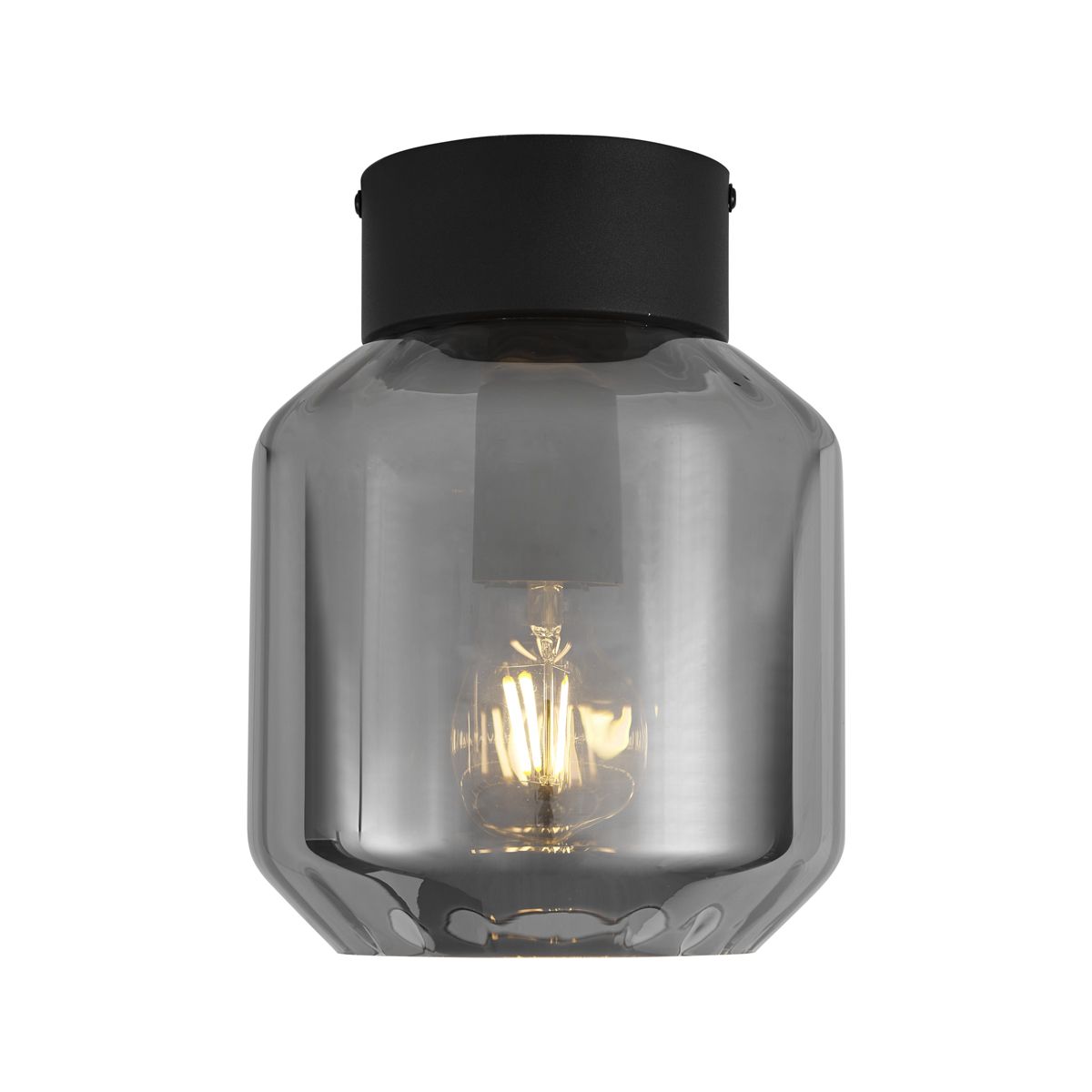 Moderne plafondlamp zwart met smoke glas - Stiklo