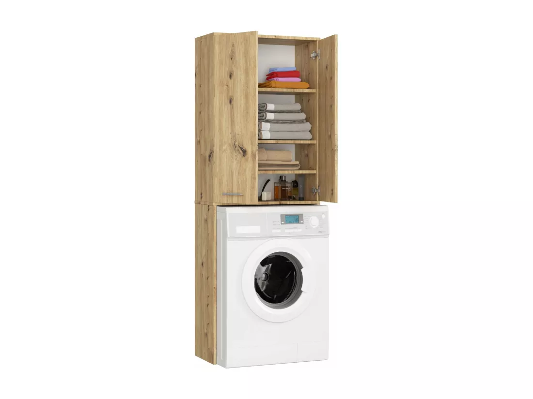 meuble machine a laver 2 portes 4 étagères 180x64x30 cm chêne artisan