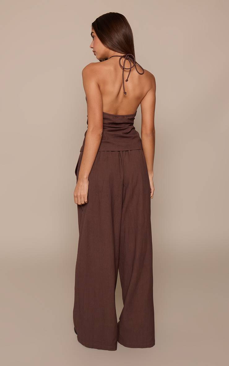 Marron Pantalon En Lin À Taille Froncée Ensemble Coordonné