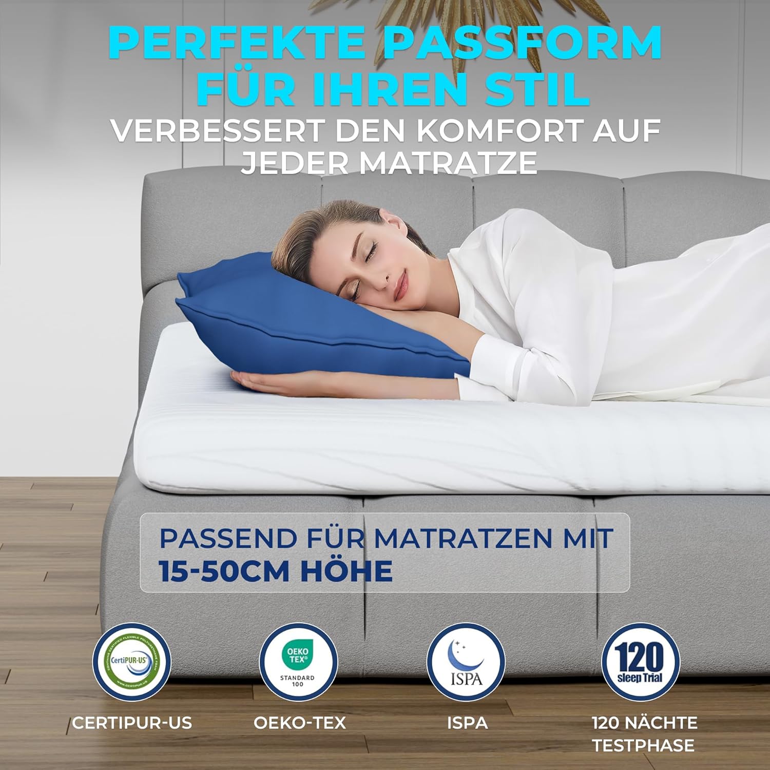 Matratzentopper 180x200cm Memory Foam - Bequeme Matratzen Topper 5cm Visco-Schaum Ergonomische Unterstützung für Boxspringbett Wohnmobil Schlafsofa Antirutsch-Bänder, CertiPUR-US & Öko-Tex